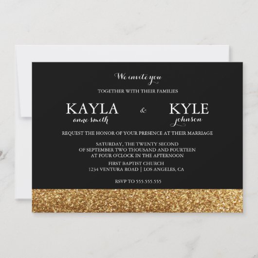 Uitnodigingen voor een zwart en goudbruidbruin (Voorkant)