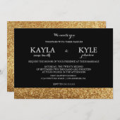 Uitnodigingen voor een zwart en goudbruidbruin (Voorkant / Achterkant)