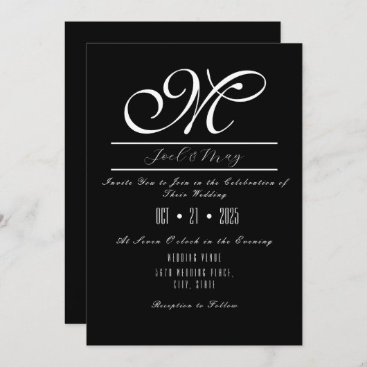 Uitnodigingen voor een zwart-wit huwelijk (Voorkant / Achterkant)