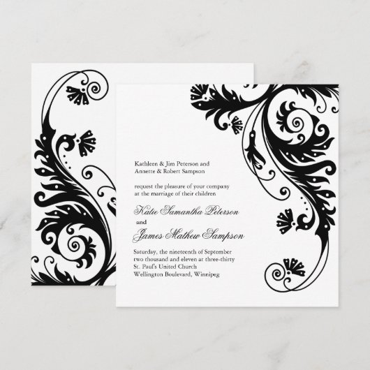 Uitnodigingen voor een zwart-wit huwelijk (Voorkant / Achterkant)