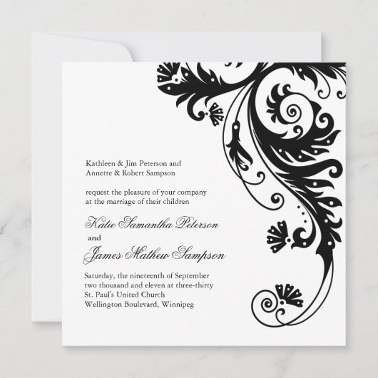 Uitnodigingen voor een zwart-wit huwelijk (Voorkant)