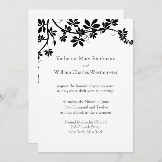 Uitnodigingen voor een zwart-wit huwelijk (Voorkant / Achterkant)