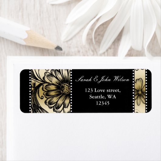 Uitnodigingen voor een zwarte en gouden bruiloft etiket (Insitu)