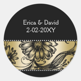 Uitnodigingen voor een zwarte en gouden bruiloft ronde sticker