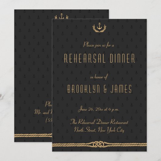 Uitnodigingen voor een zwarte en goudnachtelijke r (Voorkant / Achterkant)