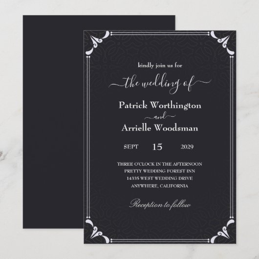 Uitnodigingen voor een zwarte gothische bruiloft (Voorkant / Achterkant)