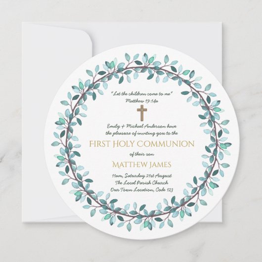 Uitnodigingen voor Eerste Heilige Communie Jongens (Voorkant)