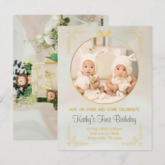 uitnodigingen voor eerste verjaardag tweeling (Voorkant / Achterkant)