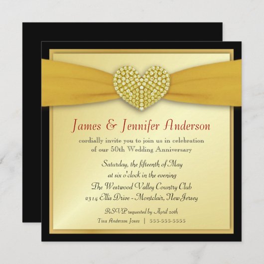 Uitnodigingen voor elegant hart 50ste verjaardagsf (Voorkant / Achterkant)
