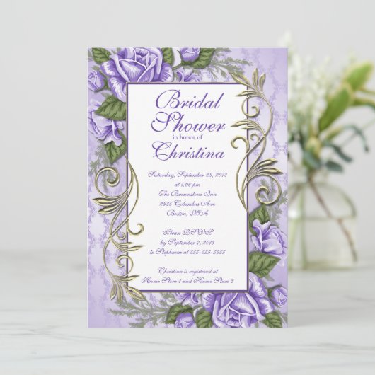 Uitnodigingen voor Elegant Paars Roos Bridal Showe (Staand voorkant)
