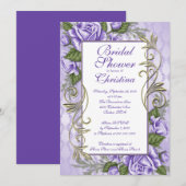 Uitnodigingen voor Elegant Paars Roos Bridal Showe (Voorkant / Achterkant)