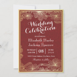 Uitnodigingen voor Elegant Red Gold Floral Wedding