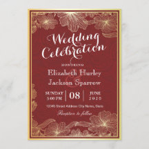 Uitnodigingen voor Elegant Red Gold Floral Wedding