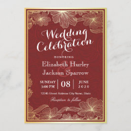 Uitnodigingen voor Elegant Red Gold Floral Wedding
