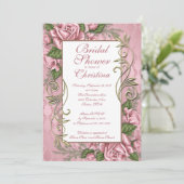 Uitnodigingen voor Elegant roze Rose Bridal Shower (Staand voorkant)