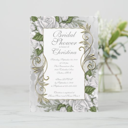 Uitnodigingen voor Elegant Silver Roos Bridal Show (Staand voorkant)