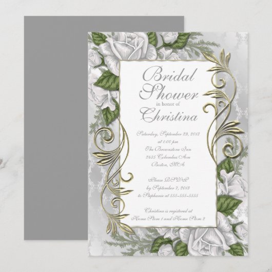 Uitnodigingen voor Elegant Silver Roos Bridal Show (Voorkant / Achterkant)