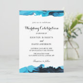 uitnodigingen voor elegante aqua en zwarte bruilof (Staand voorkant)