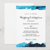 uitnodigingen voor elegante aqua en zwarte bruilof (Voorkant / Achterkant)