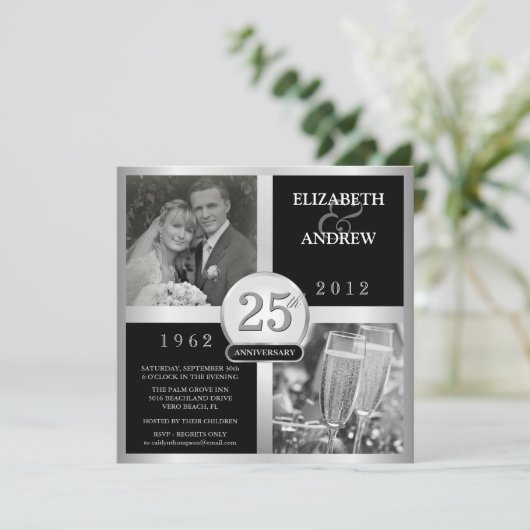 Uitnodigingen voor elegante foto's voor 25-jarig h (Staand voorkant)