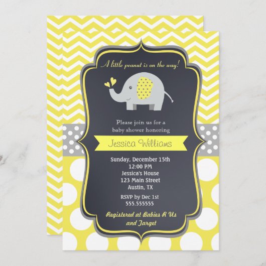 Uitnodigingen voor Elephant Baby Shower (Voorkant / Achterkant)