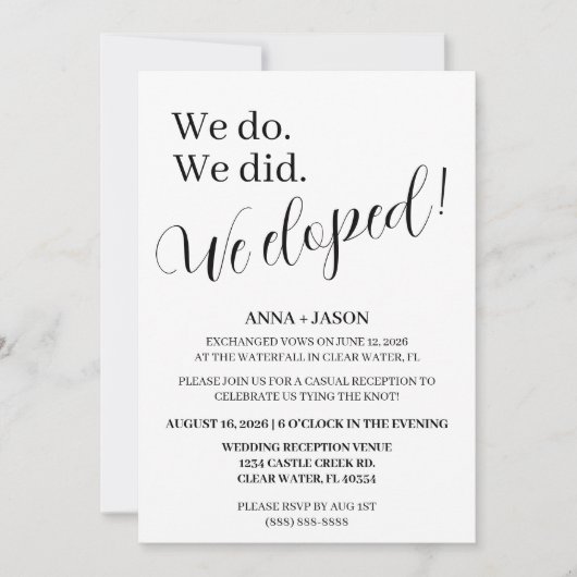 uitnodigingen voor elopement bruiloftsreceptie (Voorkant)