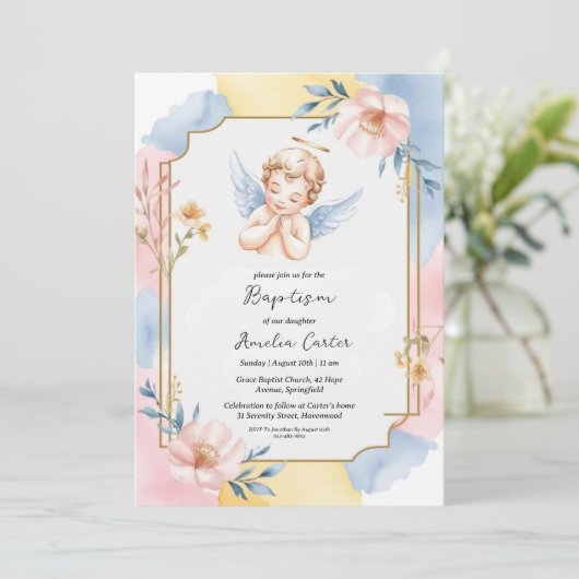 Uitnodigingen voor engelendoop (Staand voorkant)
