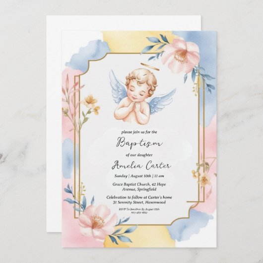 Uitnodigingen voor engelendoop (Voorkant / Achterkant)