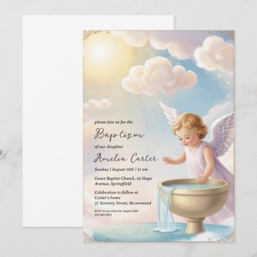 Uitnodigingen voor engelendoop (Voorkant / Achterkant)