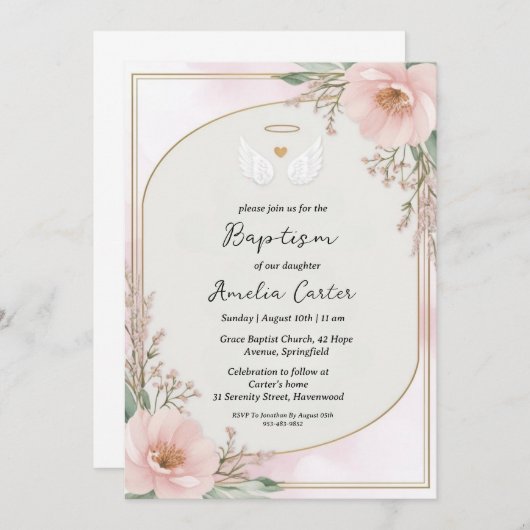 Uitnodigingen voor engelendoop (Voorkant / Achterkant)