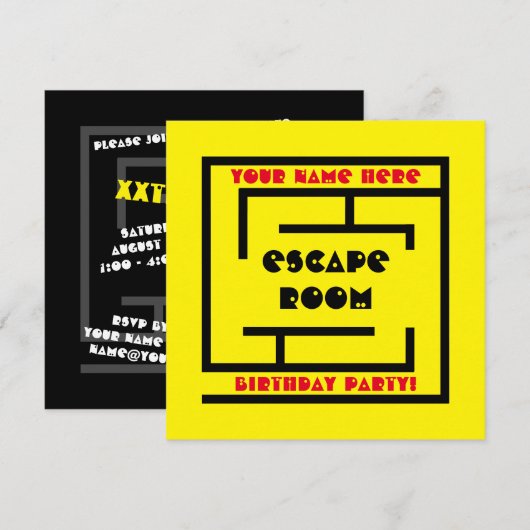 Uitnodigingen voor Escape Room doolhof verjaardags (Voorkant / Achterkant)