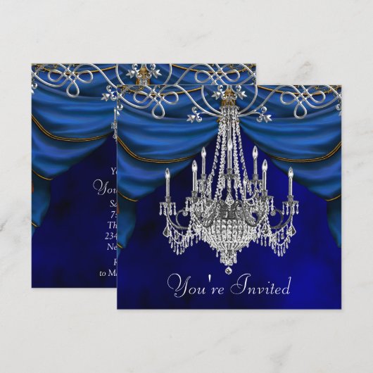 Uitnodigingen voor feest met Blauwe Kroonluchter v (Voorkant / Achterkant)