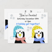 Uitnodigingen voor feestdag in pinguïn (Voorkant / Achterkant)