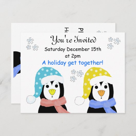 Uitnodigingen voor feestdag in pinguïn (Voorkant / Achterkant)