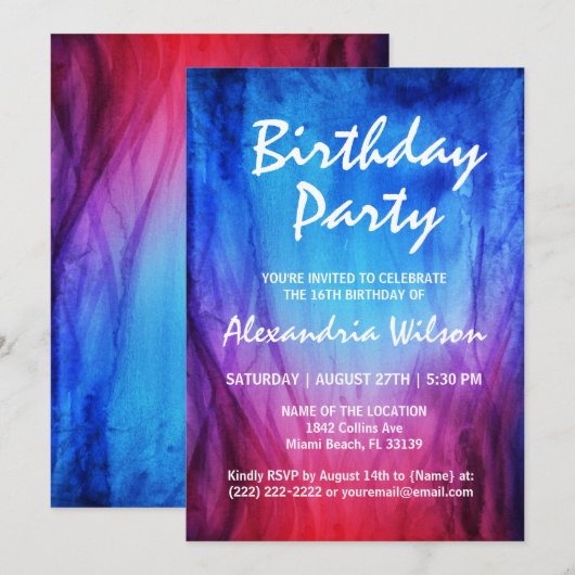 Uitnodigingen voor Fire & Ice Birthday | Blauwe ro (Voorkant / Achterkant)