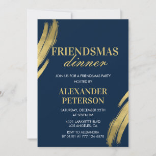 Uitnodigingen voor Friendsmas-diner  Navy Goud