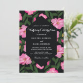 uitnodigingen voor fuschia en zwarte bruiloft (Staand voorkant)