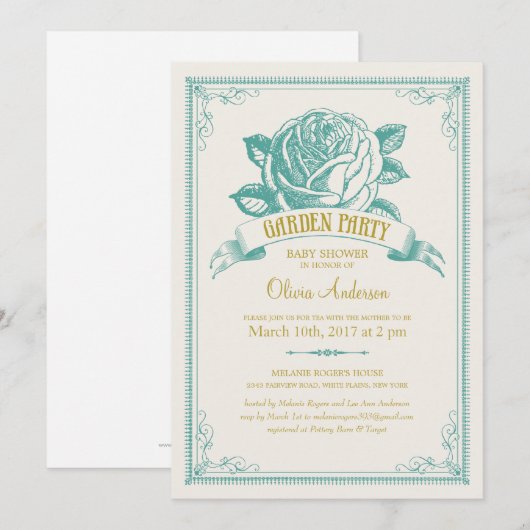 Uitnodigingen voor Garden Baby Shower (Voorkant / Achterkant)