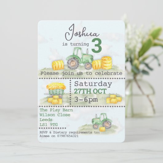 Uitnodigingen voor gepersonaliseerde groene tracto (Staand voorkant)