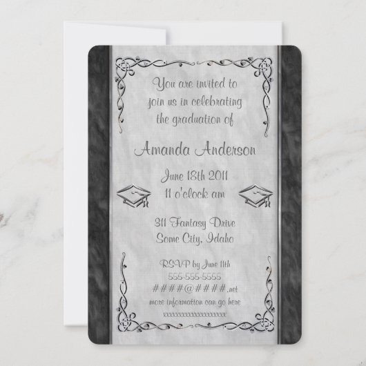 Uitnodigingen voor getextureerde zwarte en witte v (Achterkant)