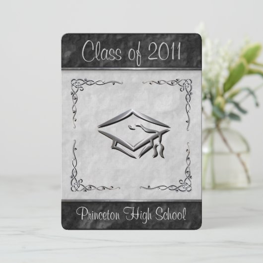 Uitnodigingen voor getextureerde zwarte en witte v (Staand voorkant)