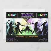 Uitnodigingen voor Glow-feest met silhouetdansers (Voorkant)