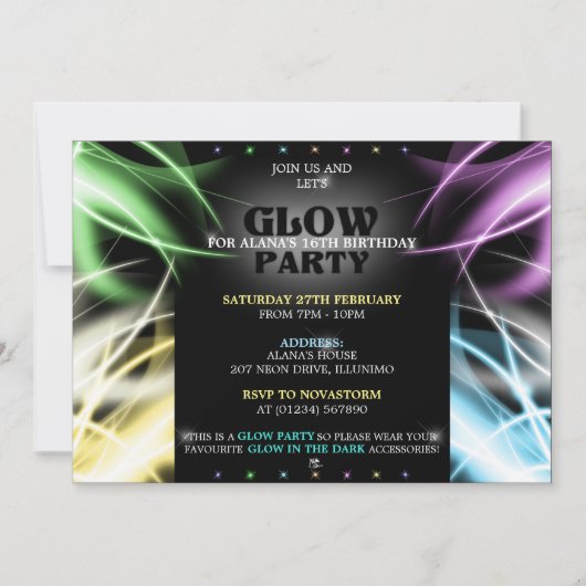Uitnodigingen voor Glow Party (Voorkant)