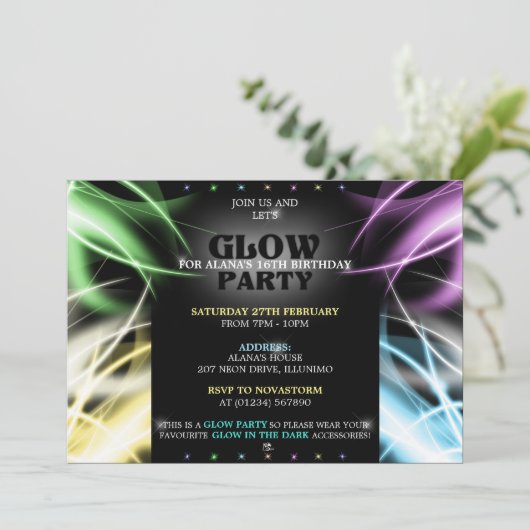 Uitnodigingen voor Glow Party (Staand voorkant)