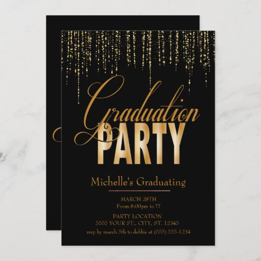 Uitnodigingen voor Gold- en Black Graduation Party (Voorkant / Achterkant)