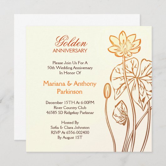 uitnodigingen voor gouden trouwdag (Voorkant / Achterkant)