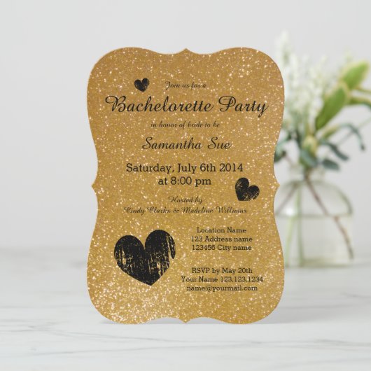 Uitnodigingen voor goudglitter bachelorette (Staand voorkant)