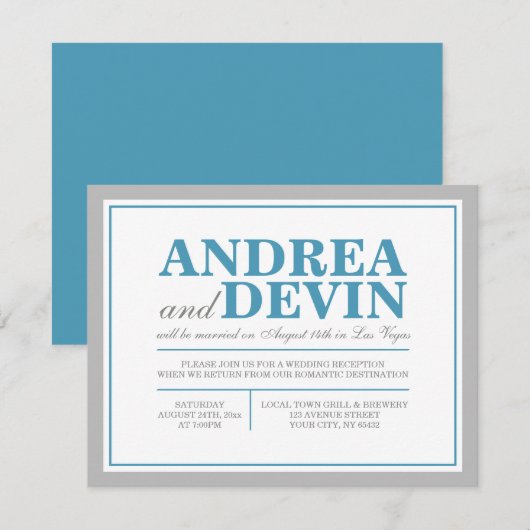 Uitnodigingen voor Gray & Blue bruiloftsreceptie O (Voorkant / Achterkant)