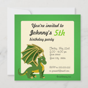 Uitnodigingen voor groene dragon cartoon verjaarda