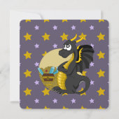 Uitnodigingen voor groene dragon cartoon verjaarda (Achterkant)